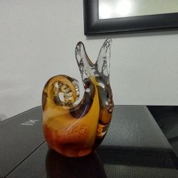 GlassArt Glass SNAIL Paperweight Figurine  Clear Yellow Orange Red.