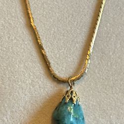 Vintage Gold Filled Necklace With A Chunky Real Turquoise 