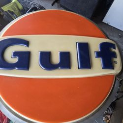 Vintage Gulf Oil Gas Station Sign – Retro Collectible – Metal Wall Decor