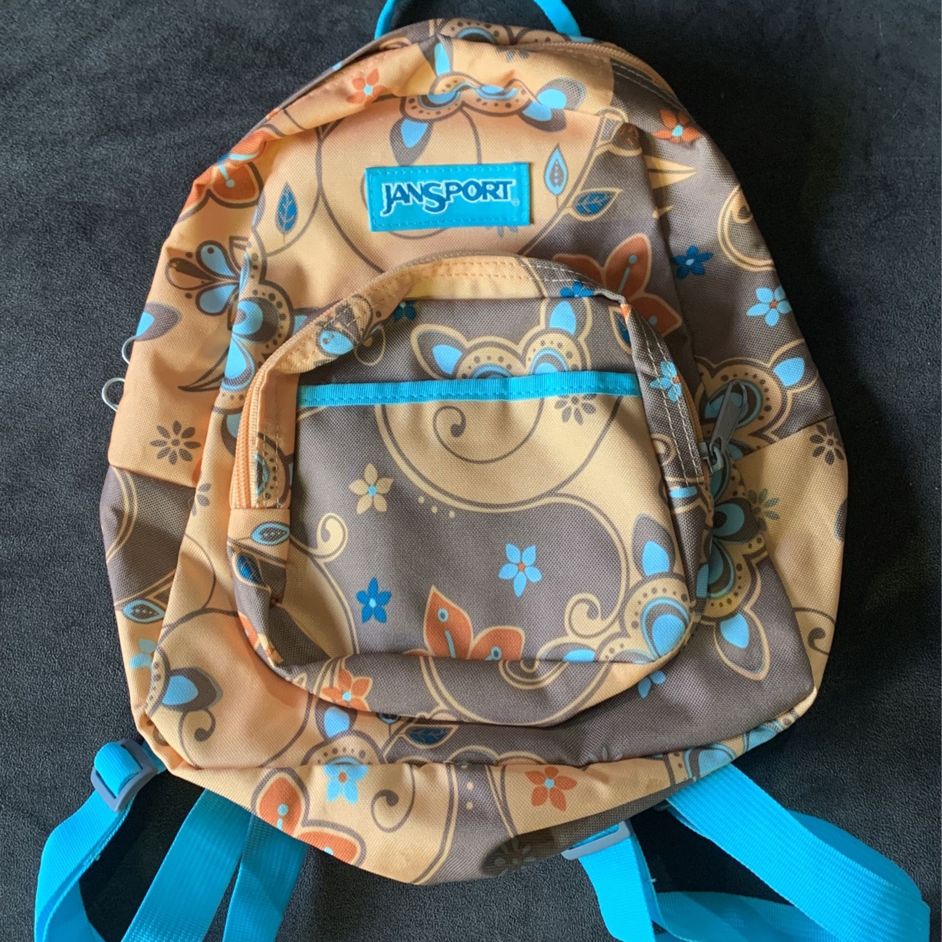Mini JanSport Backpack/ Orange-Brown Floral Paisley Design