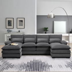 [VIDEO provided][New]109.8*55.9 Modern U-shaped Sectional Sofa with Waist Pillows,6-seat Upholstered Symmetrical Sofa Furniture,Sleeper Sofa Couch wit