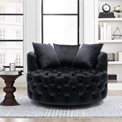 Modern Swivel Barrel Chair Round Velvet Accent Chair Leisure Chair Recliner Sofa W/3 Pillow for  Couch Shape