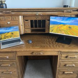 Classic Oak Roll Top Desk