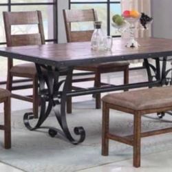 Dining Group Solid Wood And Metal Seats 6