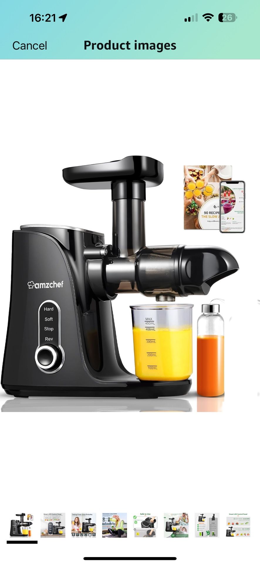 Juicer Machines, AMZCHEF Slow Cold Press Juicer with 2 Speed Modes, Travel bottles(500ML),Easy to Clean Brush & Quiet Motor for Vegetables & Fruits,Ma