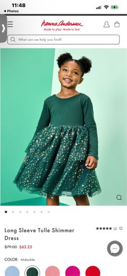 NWT Hanna Andersson Long Sleeve Tulle Shimmer Dress - Size 4 - Malachite Green