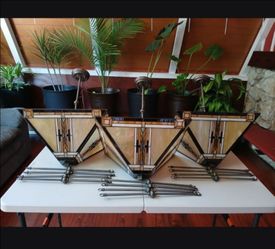 Set of 3 Mission Prairie Style Stained Glass Pendant Lights - 3 Light Fixtures