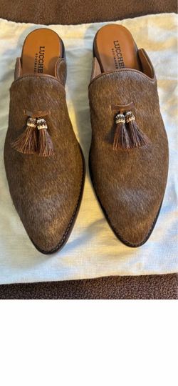 NEW Lucchese Dark Brown Haircalf Mules with Tassle Accent 9 1/2