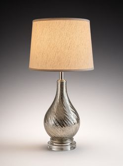 Mercury Glass Table Lamp 28.5” — Swirl Crackle Silver, Linen Shade — Liberty Lake