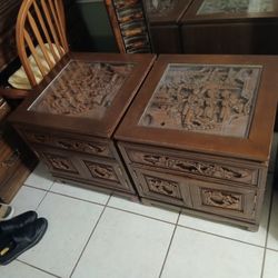 Set Of 2 Oriental Tables End Tables