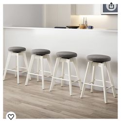 Bar stool Nathan James Amalia Backless Kitchen Counter Height Bar Stool, Solid Wood with 360 Swivel Seat, Dark Gray/White, Set of 4