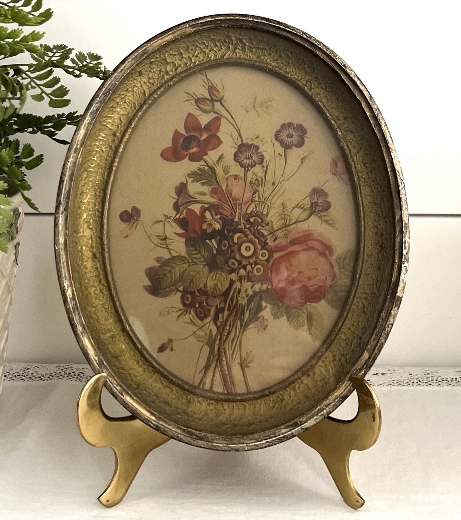 Vintage Victorian J L Prevost Floral Botanical Print Oval Wooden Frame
