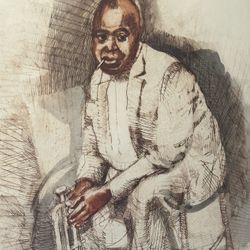 Louis Armstrong RARE Charcoal Art- Signed 