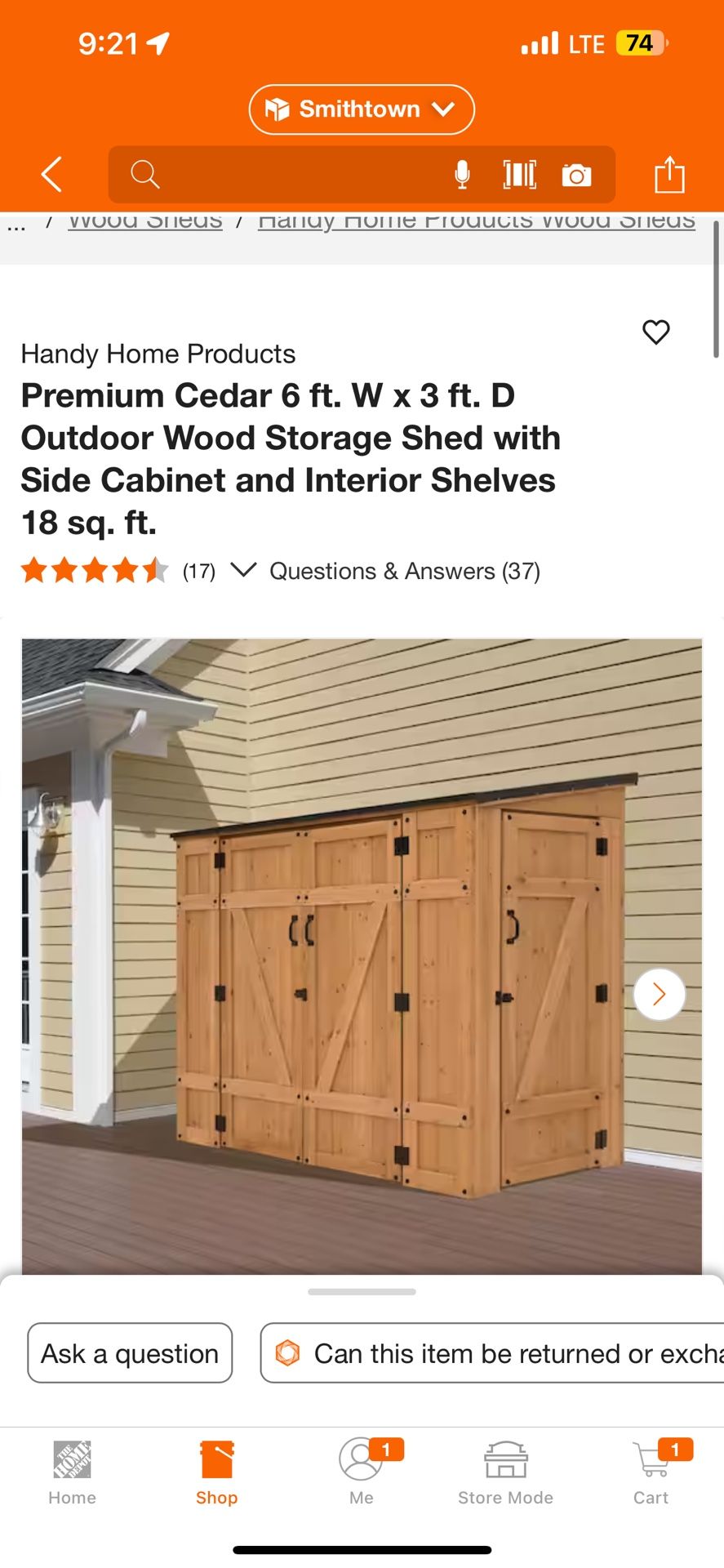 Handy Home Products Premium Cedar 6 ft. W x 3 ft. D Outdoor Wood Storage Shed with Side Cabinet and Interior Shelves 18 sq. ft.
