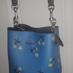 Coach Mini Town Bucket Bag With Floral Bow Print And Detachable Strap