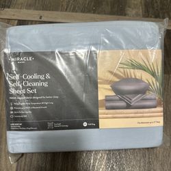 NEW MIRACLE Made Self Cooling & Self Cleaning Sky Blue Cali King Sheet Set