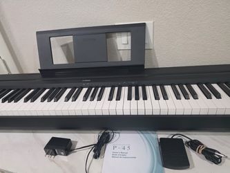Yamaha 88-Key Weighted Portable Digital Piano Keyboard with Music Rest, Sustain Foot Switch, Built-in Speakers, USB Connectivity, Black (P45B)