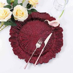 Pack Acrylic Plastic Charger Plates 13" Round Burgundy Reef Design - Decorative Dinner Charger Tableware