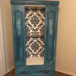 Hand Painted Refurbished Antique Armoire w/Hangers and Shelves for Practical Use