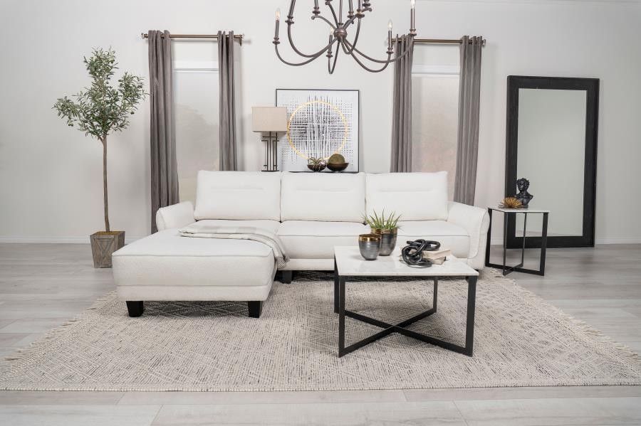 UPHOLSTERED CURVED ARM CHAISE SECTIONAL SOFA WHITE
