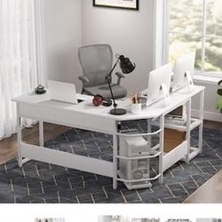 Tribesigns, “L” Desk, White 