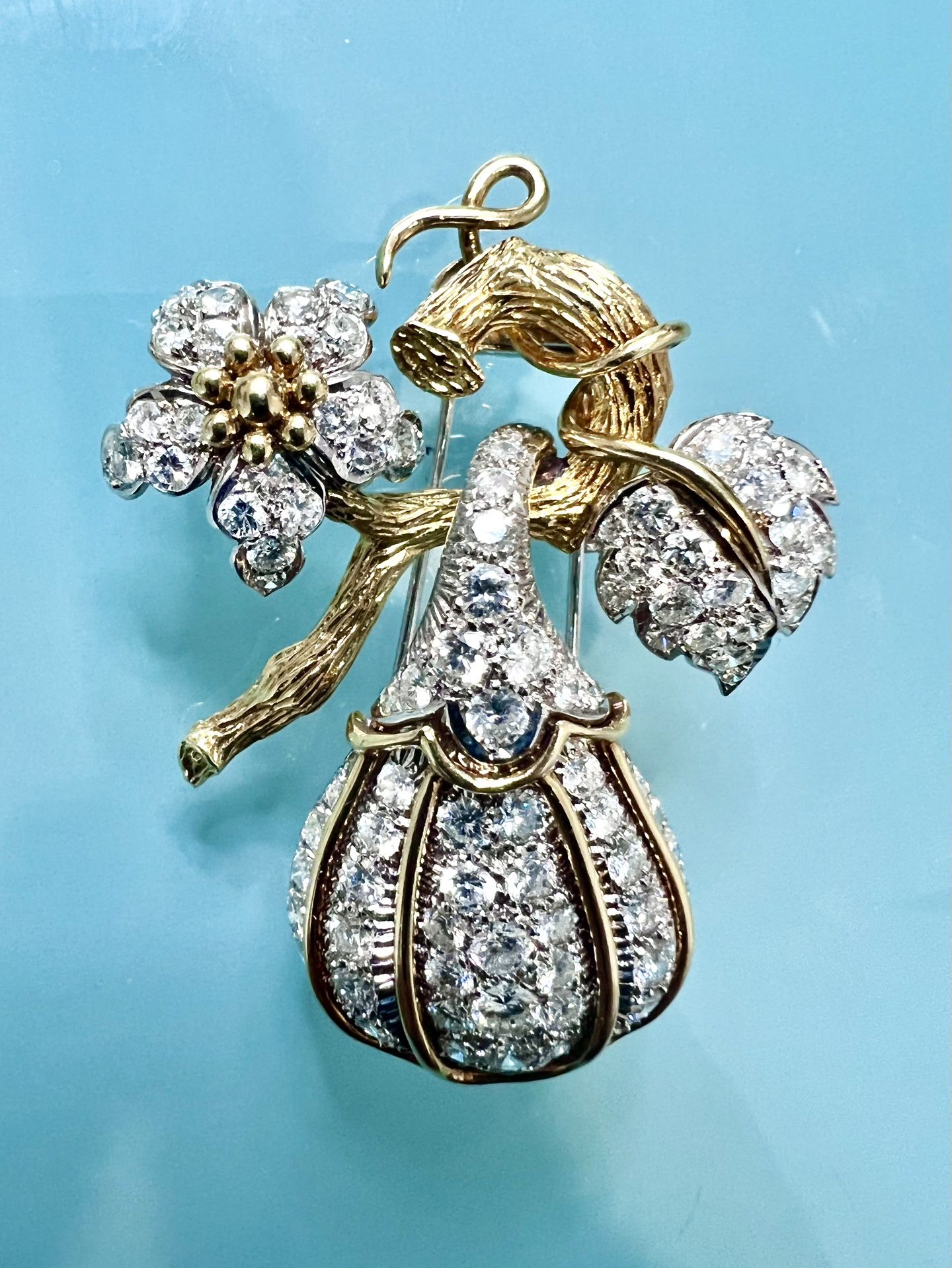 💎 15.00ct Diamond Handcrafted 32.1g 14K Two Tone Vintage Brooch