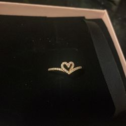 Pandora Sparkling Heart Wishbone Ring/ 14k Rose Gold-Plated
