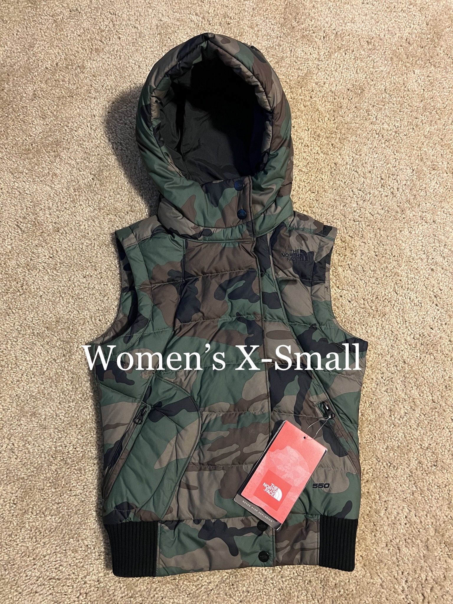 NORTH FACE / Puffer Classic HOODED “550 GOOSE DOWN” LIMITED EDITION Puffy Vest Jacket Coat / Women's X-Small (XS) / Retails $250+Tax / Brand New w/ Ta