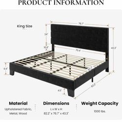 Queen Size Velvet Bed Frame Black Color 