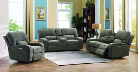 Brand New 2 Piece Beige Power Reclining Sofa and Love Seat