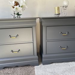 Nightstands Modern gray color  all wood no scratches  Refinished nicely  clean inside and out 