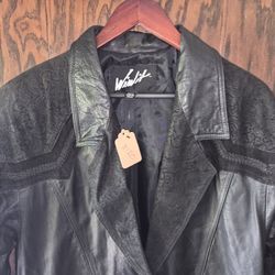 vintage Winlit long black leather trench coat 
