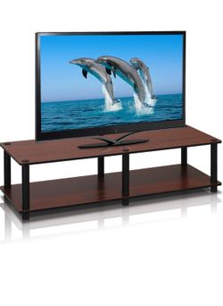 Furinno Just No Tools Dark Cherry Wide Television Stand with Black Tube, Dark Cherry/Black, Wide 41.3"(W)x10.9"(H)x15.6"(D)