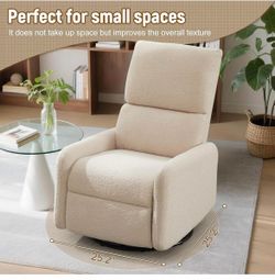 New-360° Rocking Chair, Nursery Rocker Chair with Side Pockets, Glider Nursing Chair with Steel Structure Base, Small Chair for Small Spaces, Sherpa S
