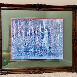 Vintage wife in garden "Hollyhocks" by American Impressionist painter Frederick Carl Fries. 30x36