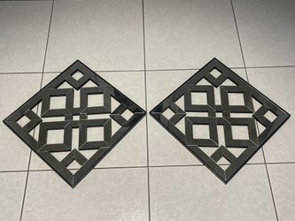 Set of 2 Z Gallerie Plaque Fretwork #2 Square Mirror Modern Wall Art Geometric Shapes 16' x 16"