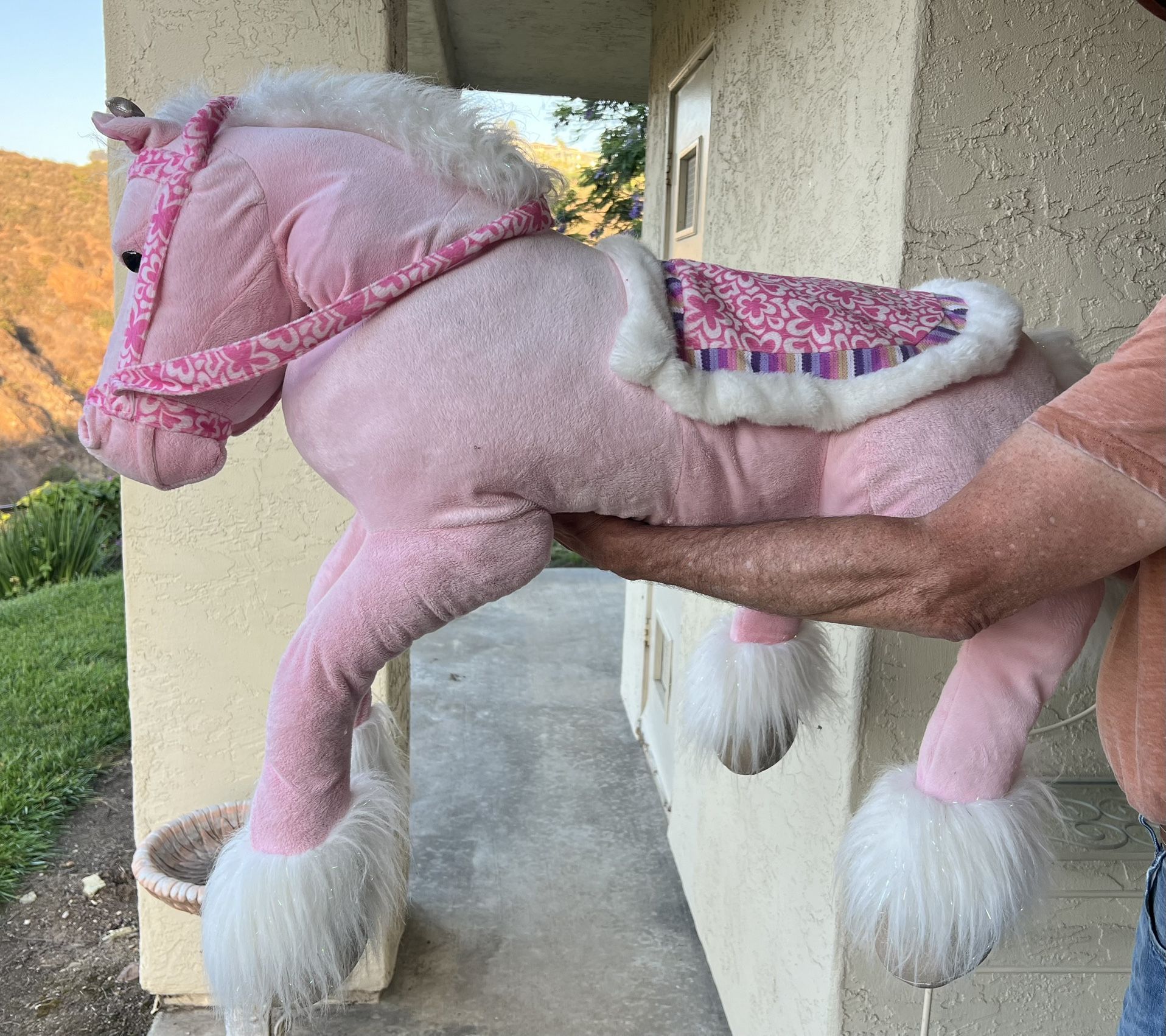 Giant Pink Stuffed Horse Sparkle Mane - 4 Tall X 3’ Wide