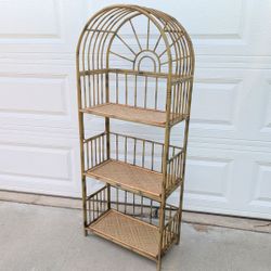 Arched Wicker Shelf Boho Bamboo Bookshelf Metal and Bamboo Arched Shelf