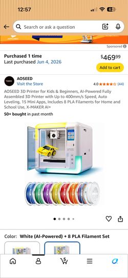 🖨️ NEW AOSEED X-Maker Joy AI 3D Printer with Filament