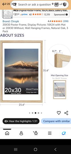 20x30 set of 3 picture frames natural wood tone