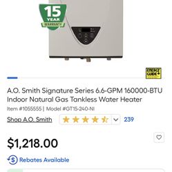 NEW IN BOX - AO Smith Tankless Water Heater Indoor Natural Gas