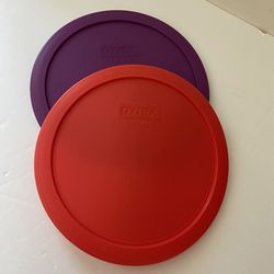 Pyrex 7402-PC Red/Purple Round Storage Replacement Lid Cover fits 6 & 7 Cup 7" Dia. Round (2-Pack)