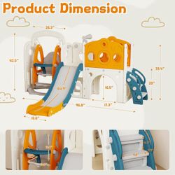 Toddler Slide, Kids Swing and Slide for Toddlers Outdoor Indoor Playset for Toddlers with Basketball Hoop and Ball Playset Telescope Playground