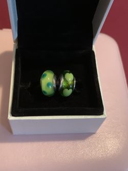 Pandora Retired “Green Dots” & “Green Hearts” Murano’s