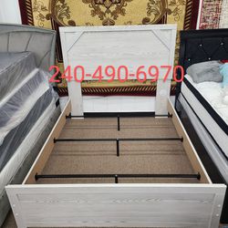 New Stock Ashley Furniture Gerridan White Gray Queen Size Panel Bed Frame Cama Special 