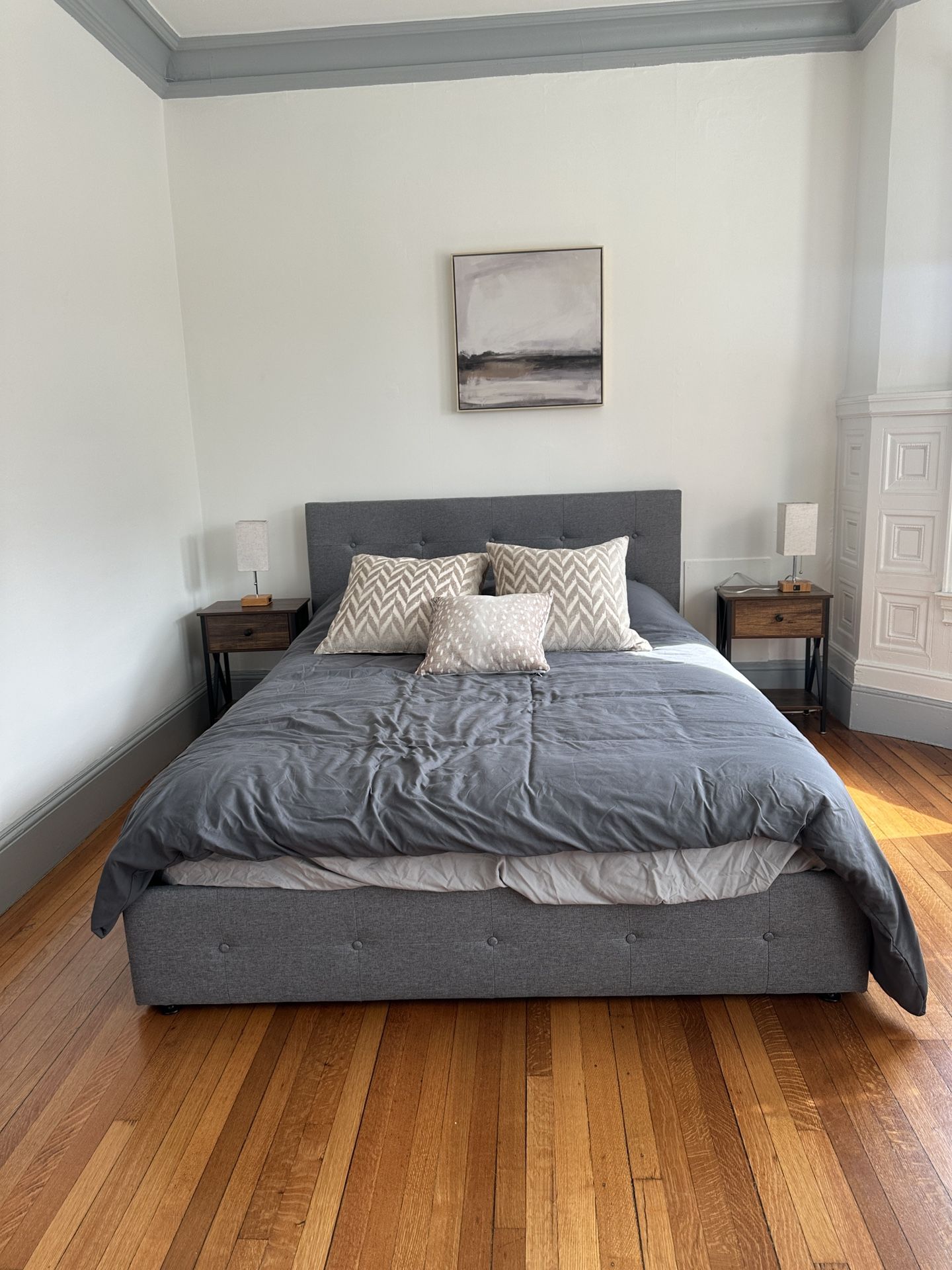 GRAY IKEA QUEEN BED