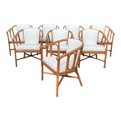 Vintage Rattan McGuire Dining Chairs, Set of 8 Newly Reupholstered w/ Perennials 