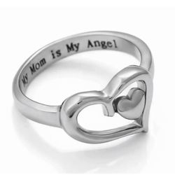 Silver Heart Ring With Inscription “My Mom Is My Angel” 
