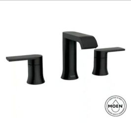 MOEN Genta 8 in. Widespread Double Handle Bathroom Faucet with Drain Kit Included in Matte Black (Valve Included)