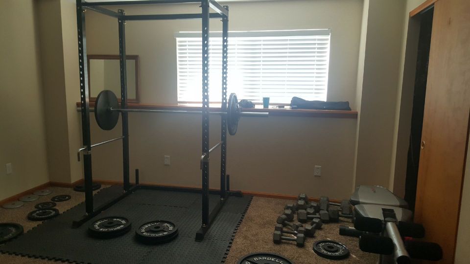 Black power rack and weights